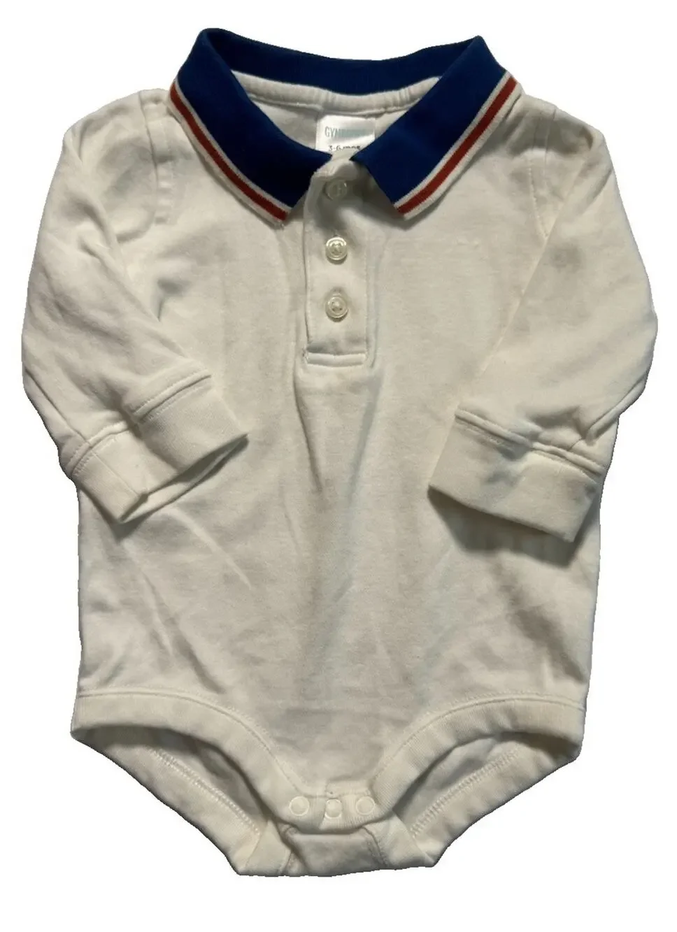 Gymboree Baby Boys Polo Bodysuit 3-6 Months White Long Sleeve Cotton Collared